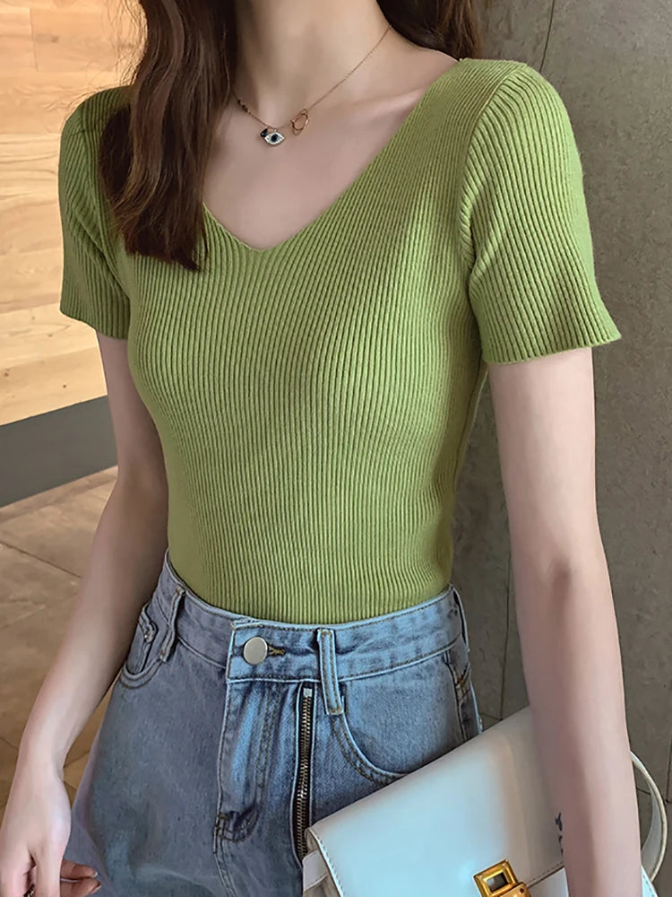 Pullover knitted Short Sleeve Sweater