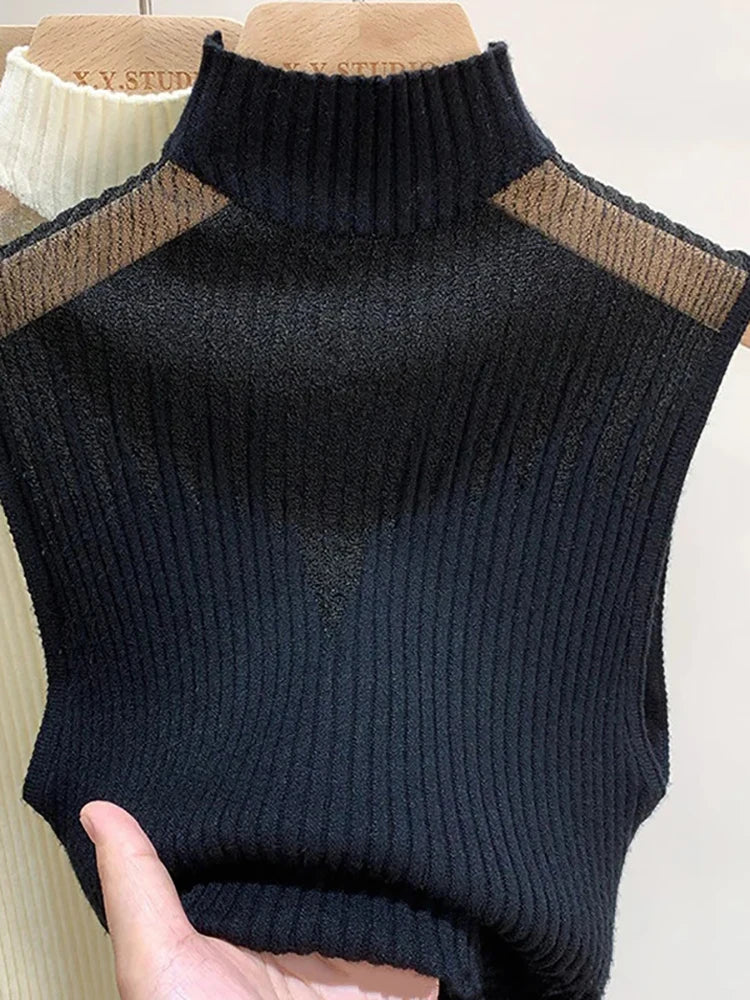 Mesh Knitted Sleeveless Sweater Top