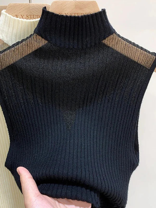 Mesh Knitted Sleeveless Sweater Top