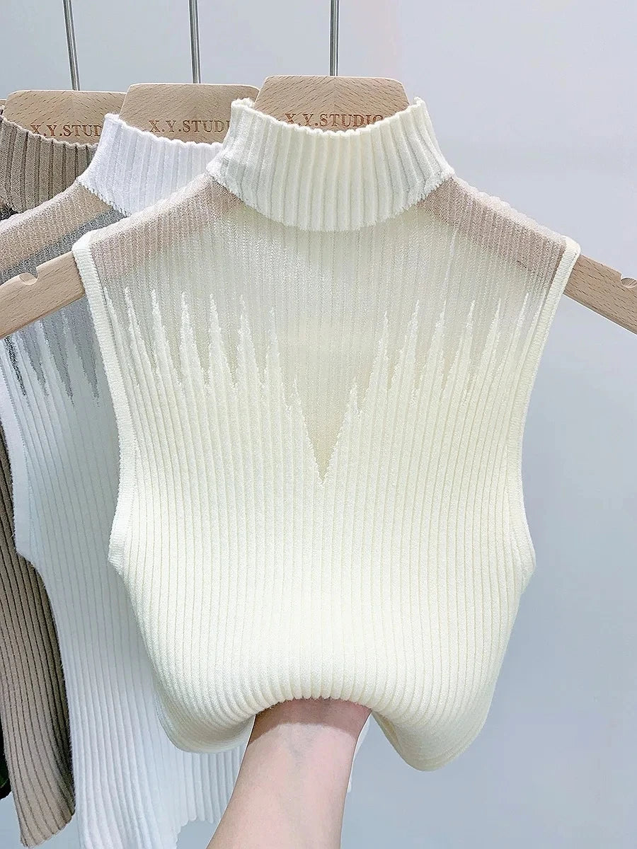 Mesh Knitted Sleeveless Sweater Top