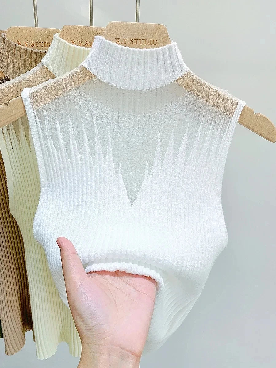 Mesh Knitted Sleeveless Sweater Top