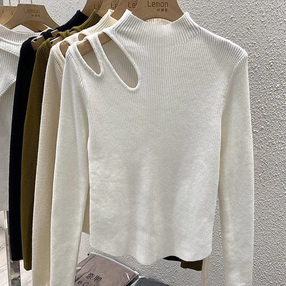 Turtleneck Knitted Sweater With Cut Shoulder