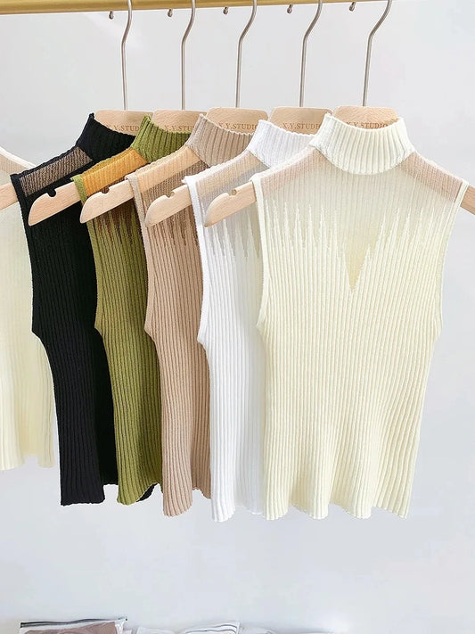 Mesh Knitted Sleeveless Sweater Top