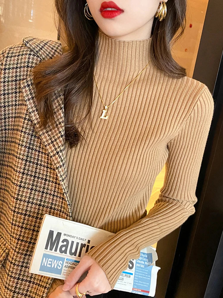 Solid Turtleneck long sleeve sweater